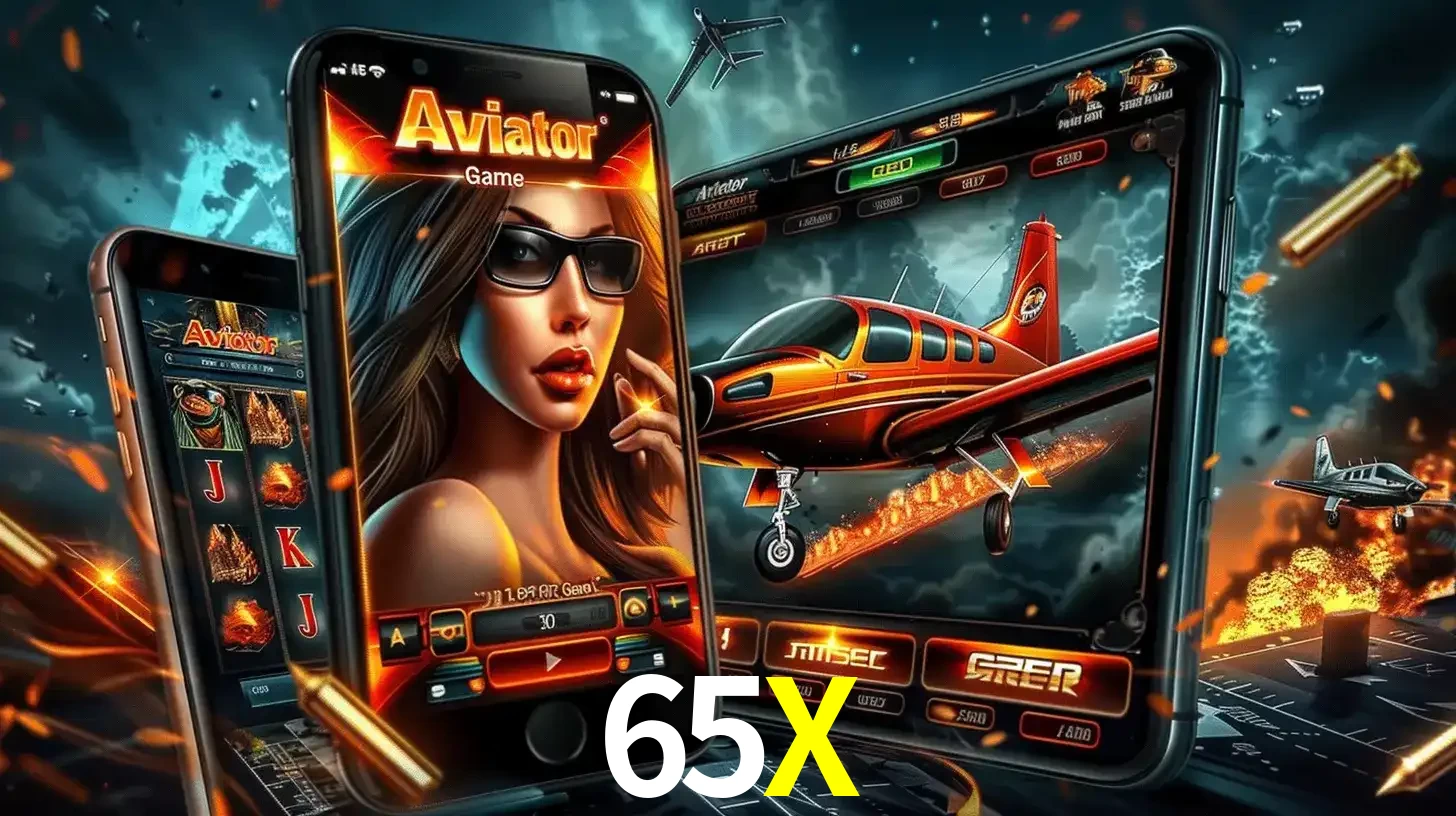 O popular jogo de apostas Aviator exibido em vários celulares e tablets, mostrando a interface emocionante e a ação de voo disponíveis para jogar agora no 65X.