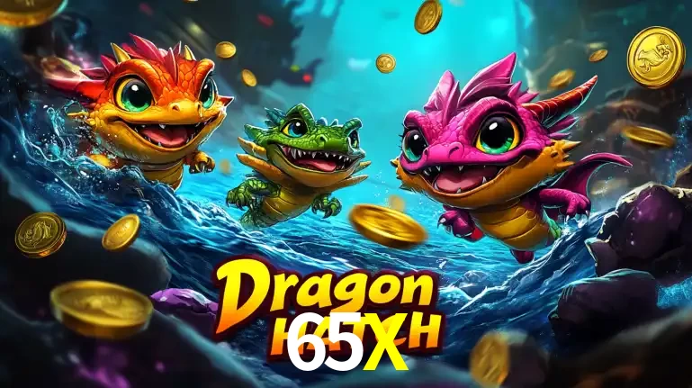 Arte promocional do jogo Dragon Hatch com três adoráveis dragões bebês nadando entre moedas de ouro, um dos slots mais divertidos para jogar no cassino 65X.