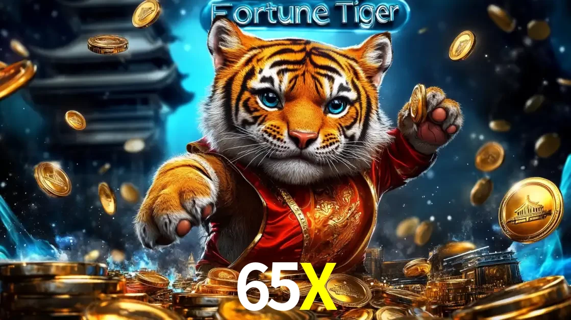 Imagem promocional do jogo de slot Fortune Tiger, com um tigre majestoso em traje tradicional cercado por uma fortuna em moedas de ouro, disponível agora no cassino 65X.